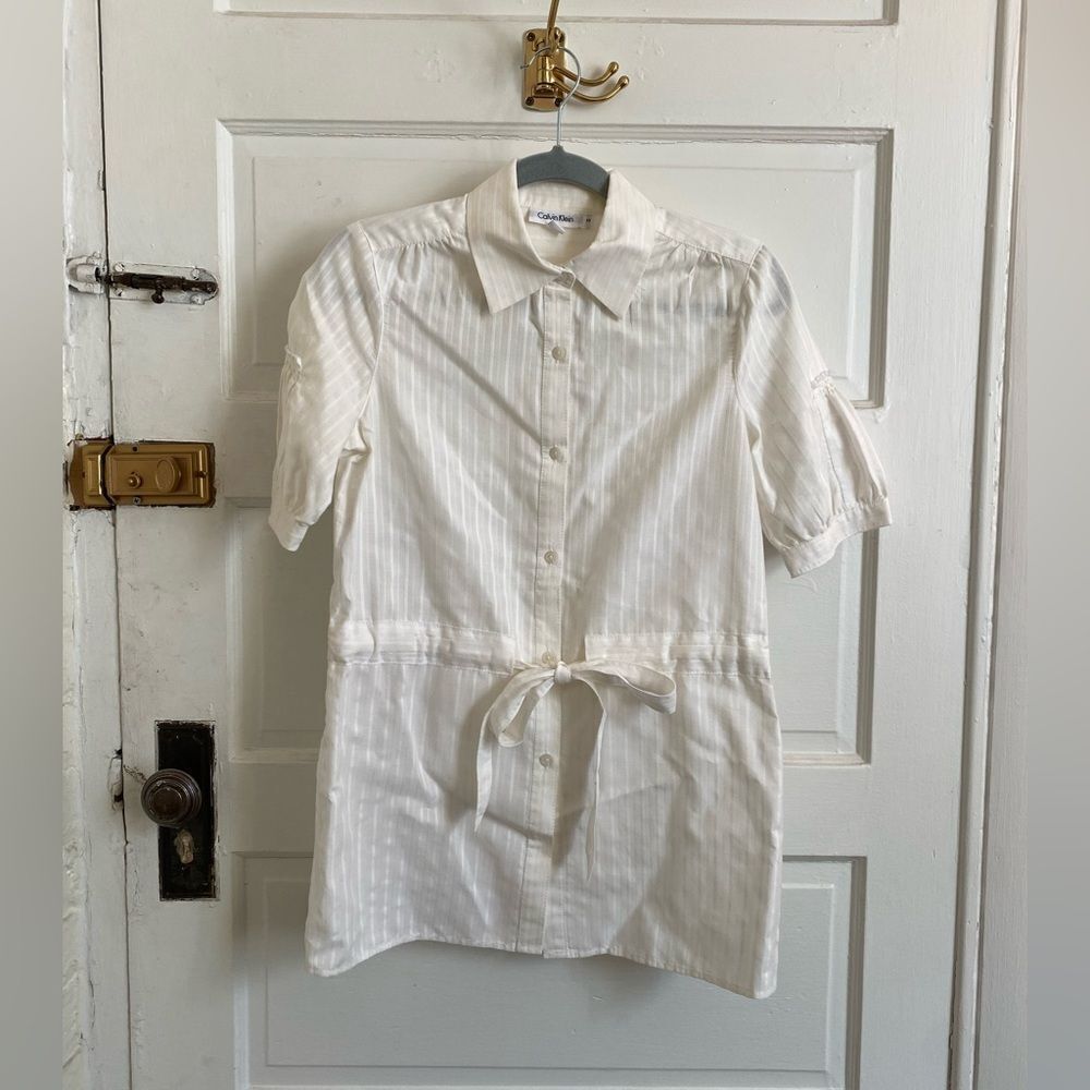 Calvin Klein White Short Sleeve Button-Up Shirt Size XS